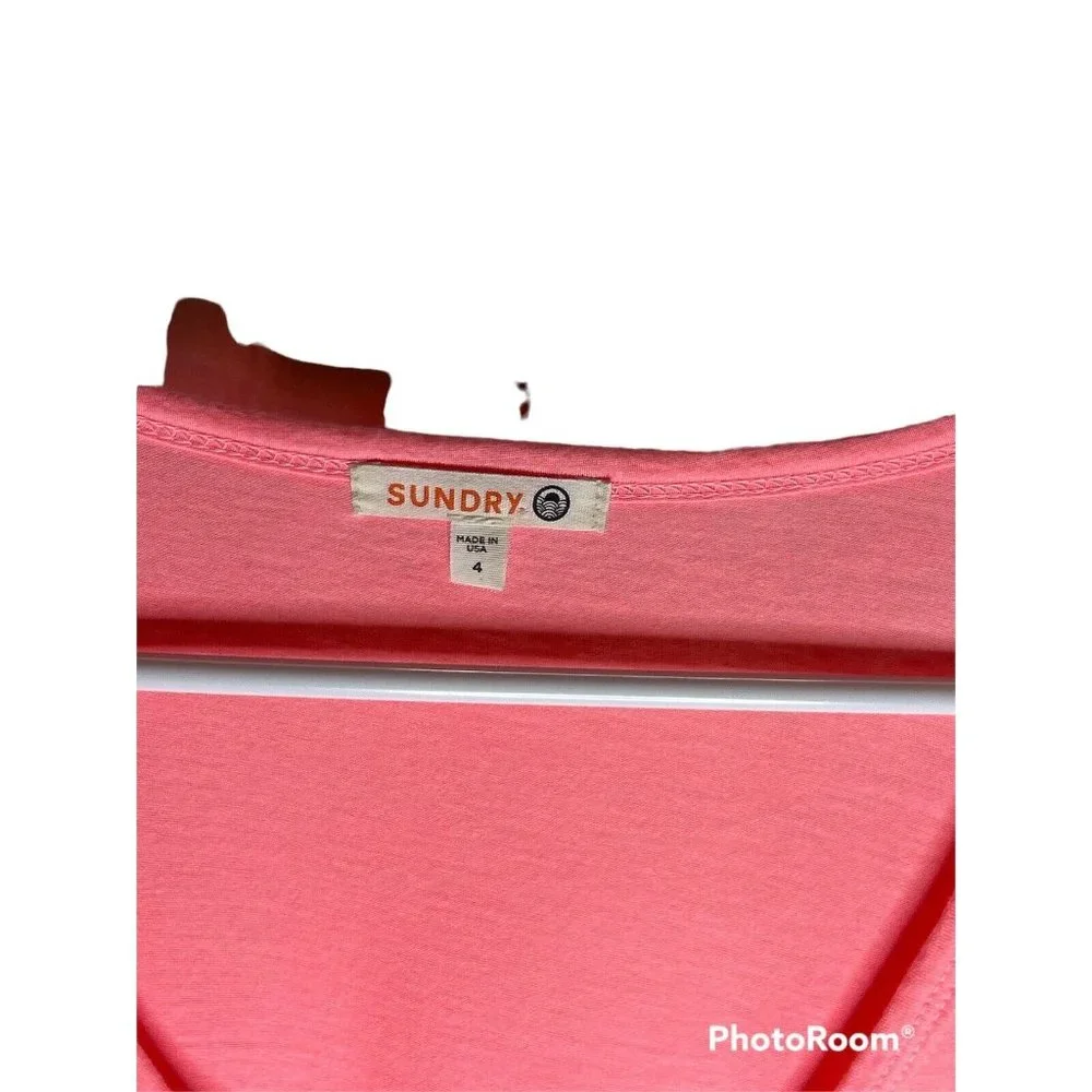 Sundry Nordstrom Basic Tee Womens Size 4 (Large) Pop Peach Scoop Neck Shirt NEW - Picture 3 of 4